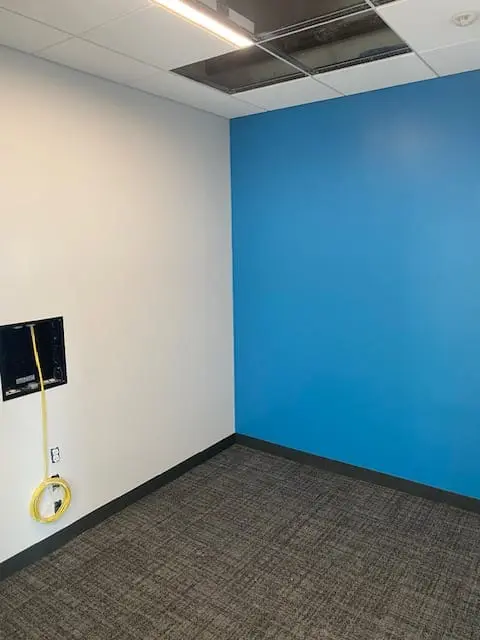 Blue painted commercial office accent wall