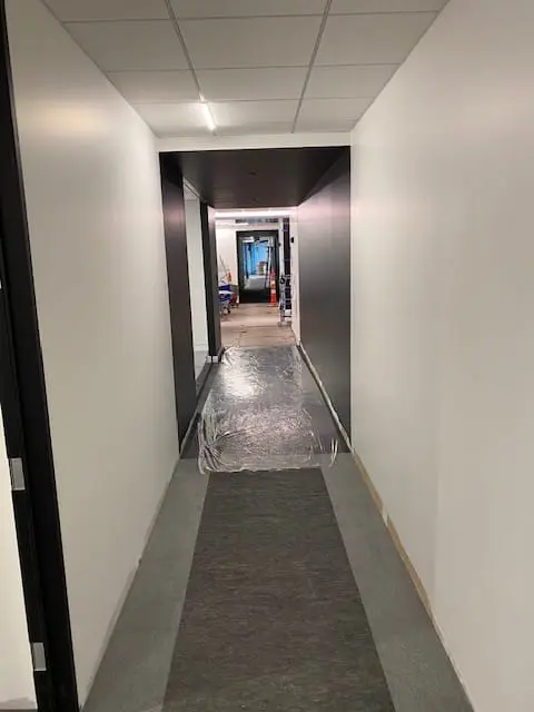 Commercial hallway with freshly finished walls