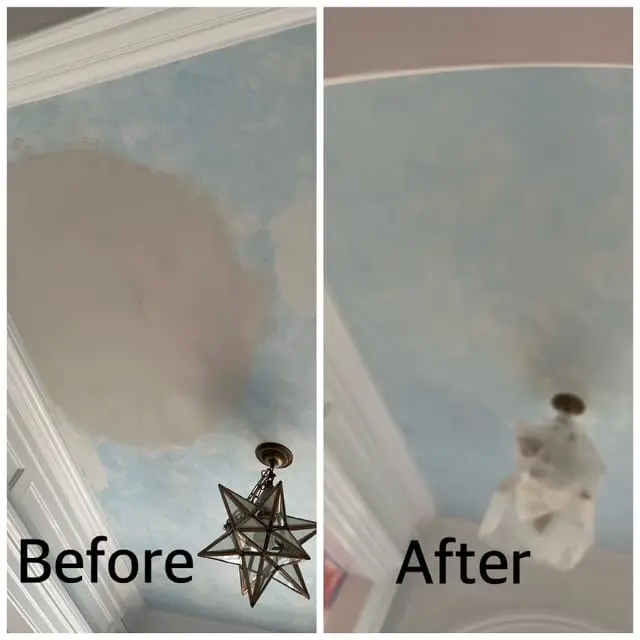 Decorative ceiling restoration before and after