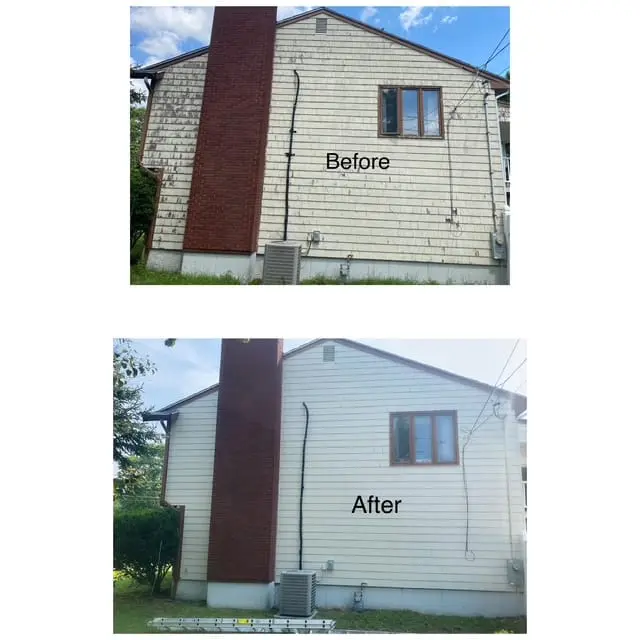 Exterior siding cleaning and painting before and after